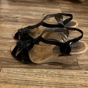 Black wedge sandals